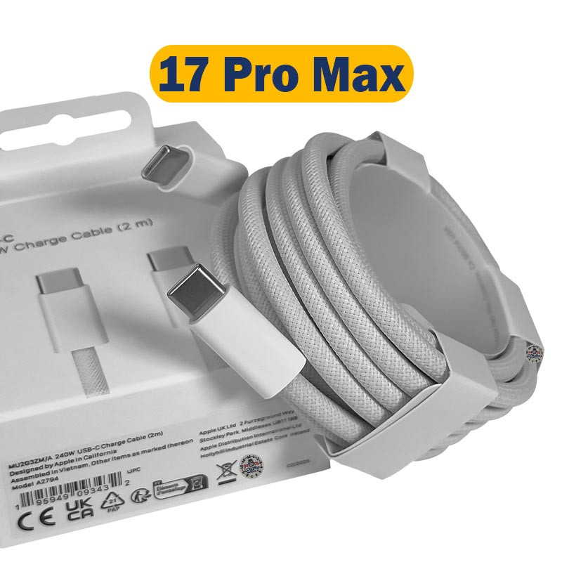 کابل شارژر آیفون 17 پرو مکس به طول 2 متر با کیفیت اصلی