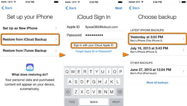 برگرداندن اطلاعات از iCloud