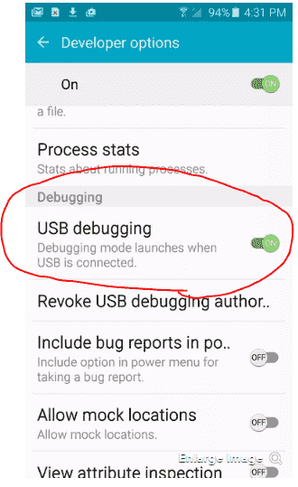 فعال کردن گزینه‌ی USB Debugging در گوشی