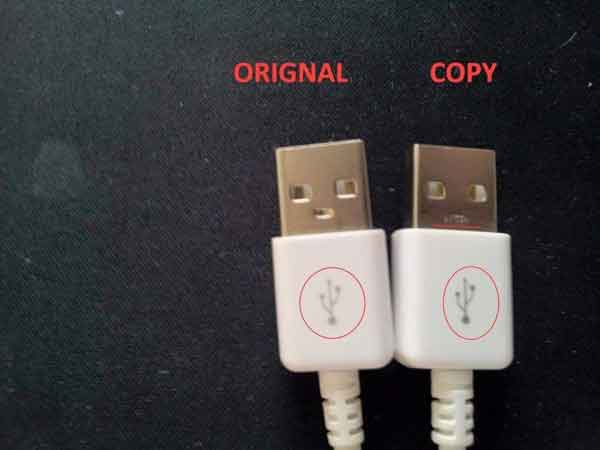 تشخیص تفاوت کابل شارژ اصل و تقلبی سامسونگ از طریق نماد درج شده USB
