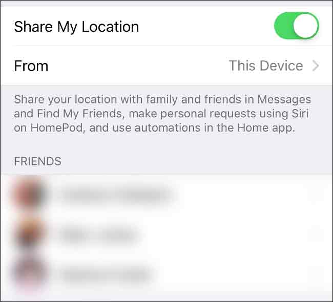 اشتراک موقعیت مکانی با مخاطبین در iOS