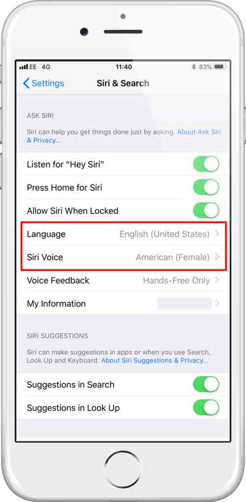 عوض کردن صدای سیری Siri